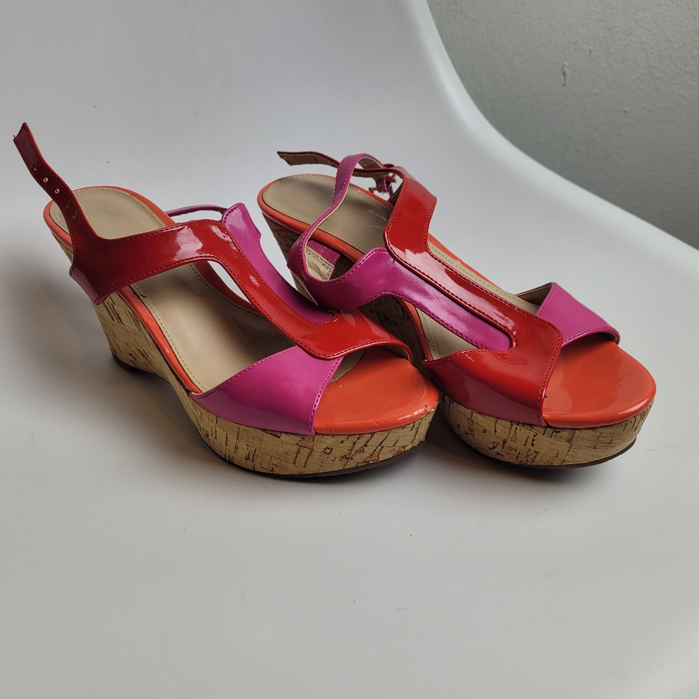 Marc Fisher Pink and Red Wedge Sandals
